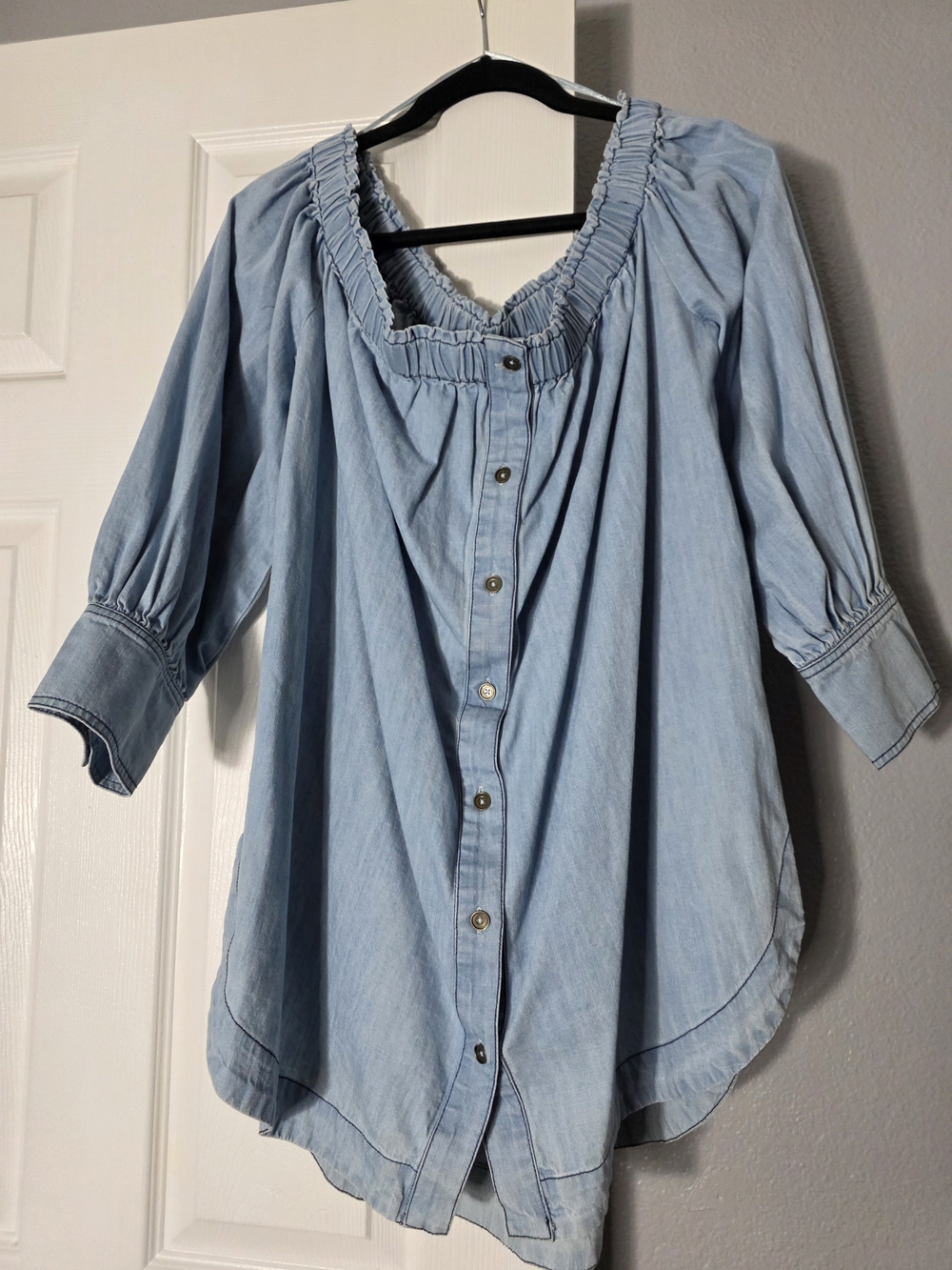 Free People Light Blue Chambray Elastic-Waist Top